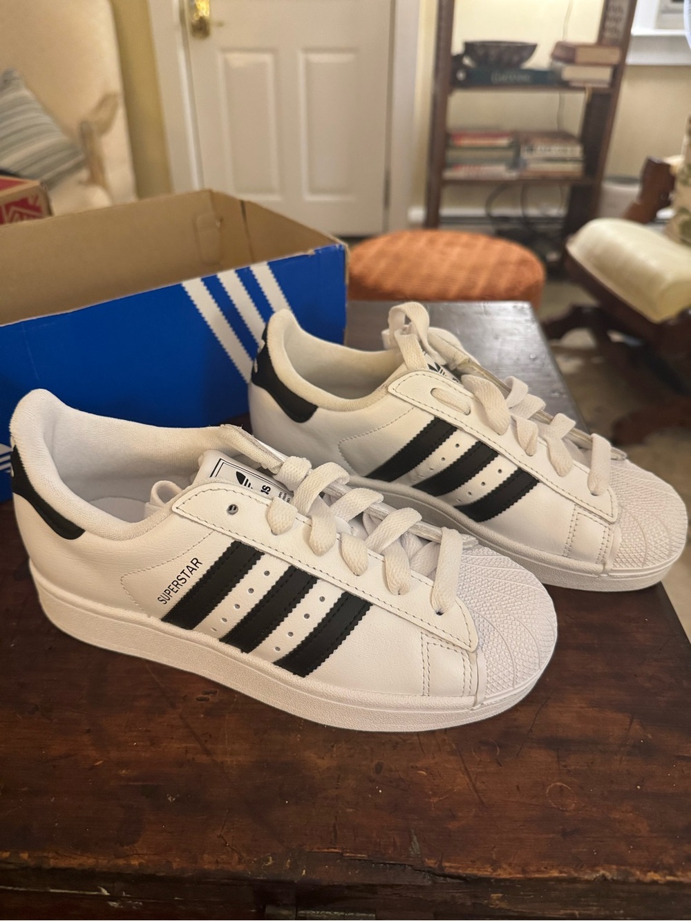 adidas Kids Superstar Sneakers - White with Black Stripes